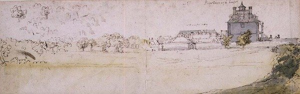 Peterborough House og Westminster Abbey (akvarel) af Francis Place