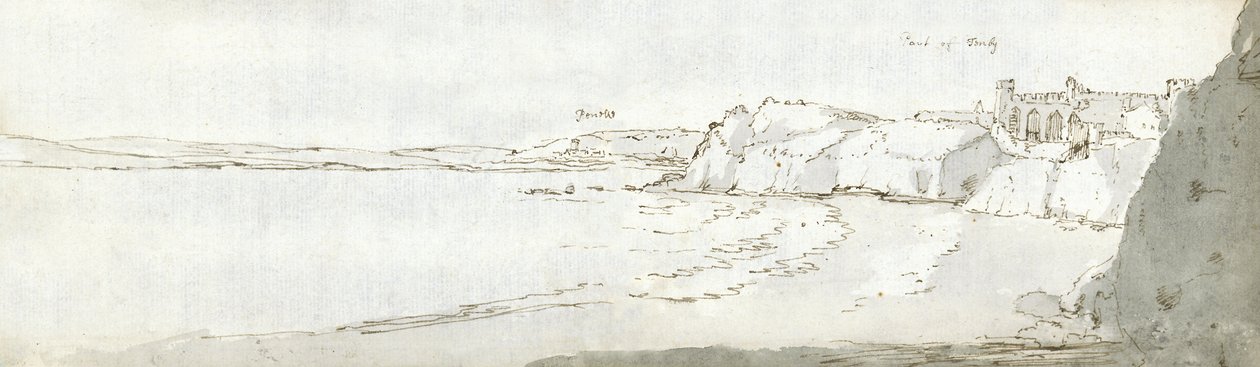 Port of Tenby, ca. 1678 (akvarel og brunt blæk på papir) af Francis Place