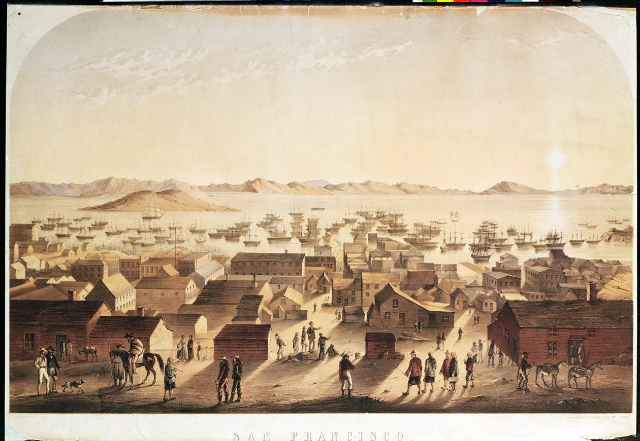 A General View of San Francisco, udgivet af M und N Hanhart, c.1850-52 af Francis Samuel Marryat
