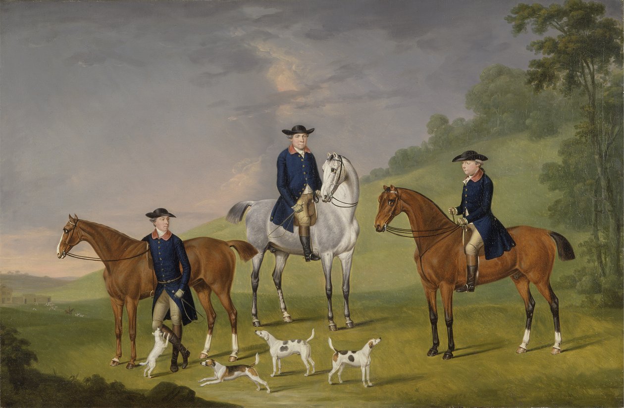 John Corbet, Sir Robert Leighton og John Kynaston med deres heste og hunde af Francis Sartorius