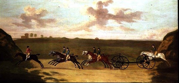 The Carriage Match at Newmarket, Against Time, 29. august 1750 (olie på lærred) af Francis Sartorius