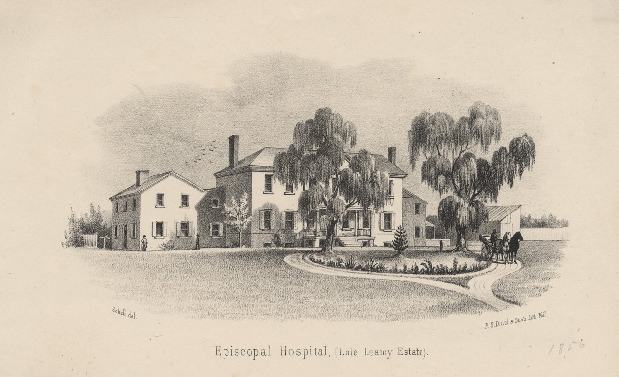 Episcopal Hospital, litho af P.S. Duval og søn, 1856 af Francis Schell