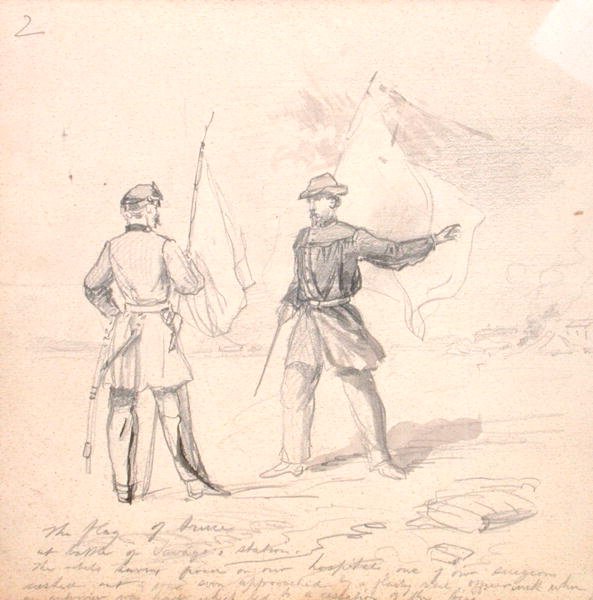 Våbenhvilens flag, ca. 1860 (blyant på papir) af Francis Schell