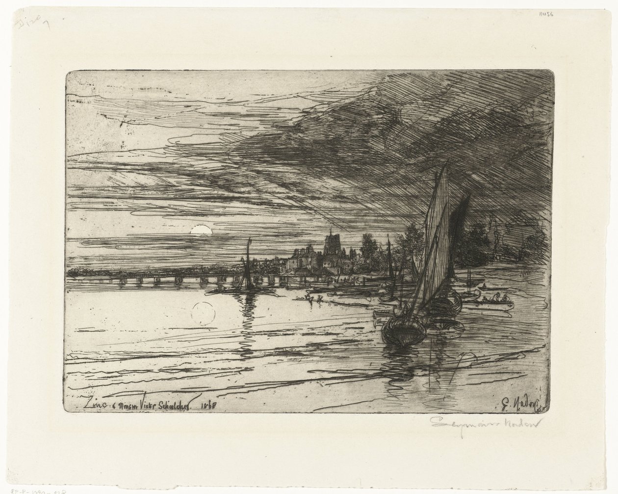 Broen over Themsen Battersea Bridge af Francis Seymour Haden (Sir) (signed by artist)
