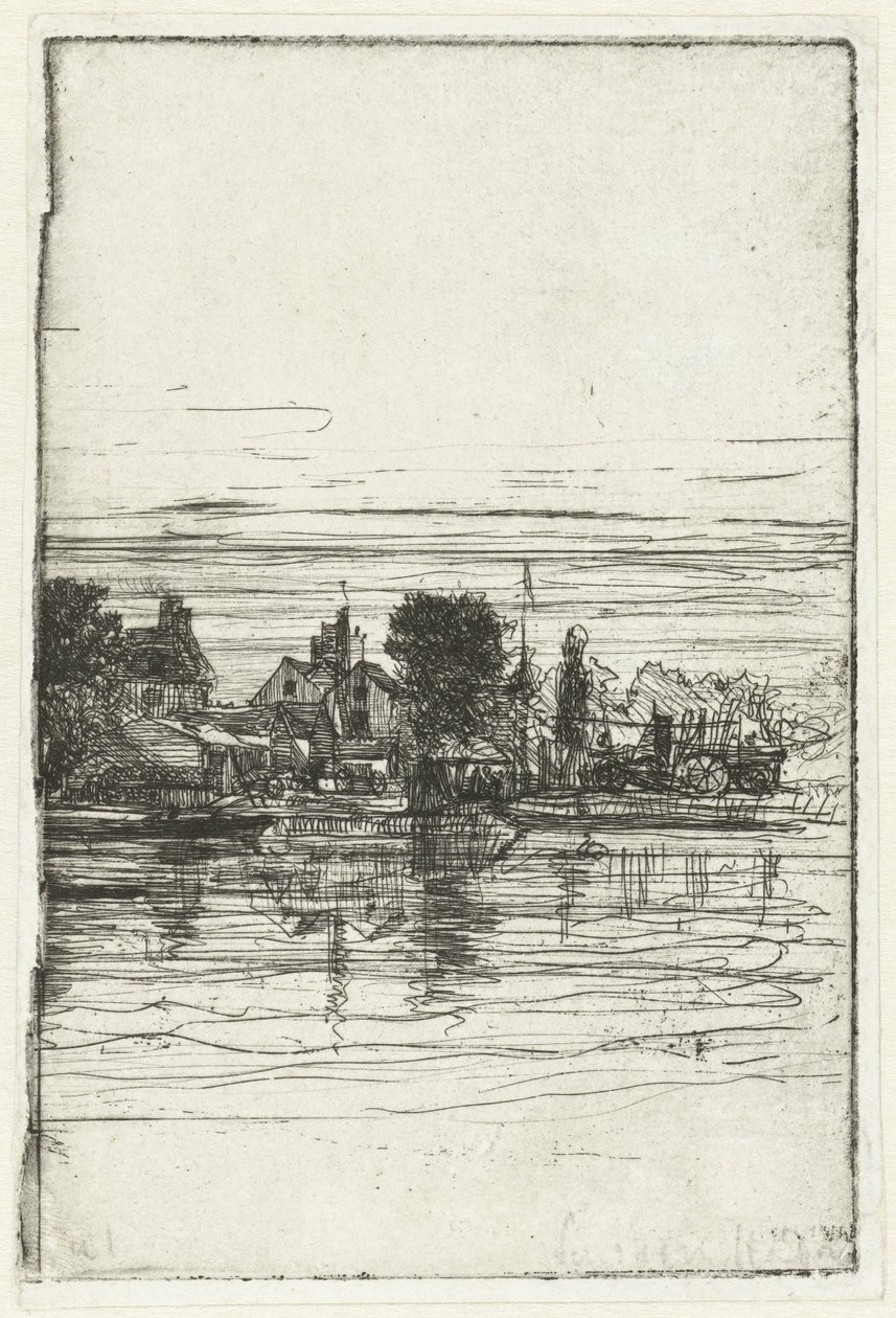 Landsby ved vandet Thames side af Francis Seymour Haden (Sir) (signed by artist)