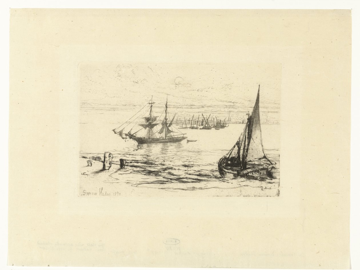 Et skib for anker En brig for anker af Francis Seymour Haden (Sir) (signed by artist)