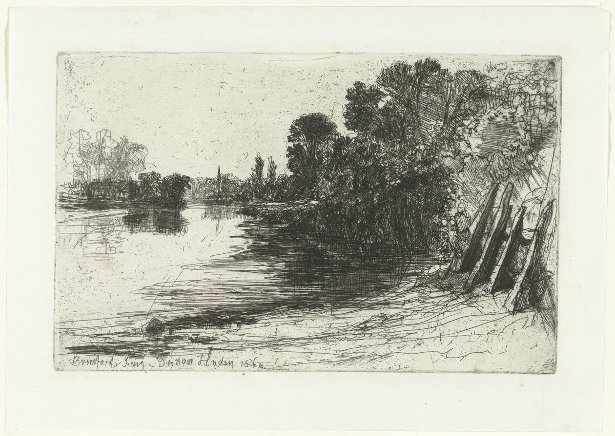 Bank of the Thames i Brentford Brentford Ferry (titel på objekt) af Francis Seymour Haden (Sir) (signed by artist)