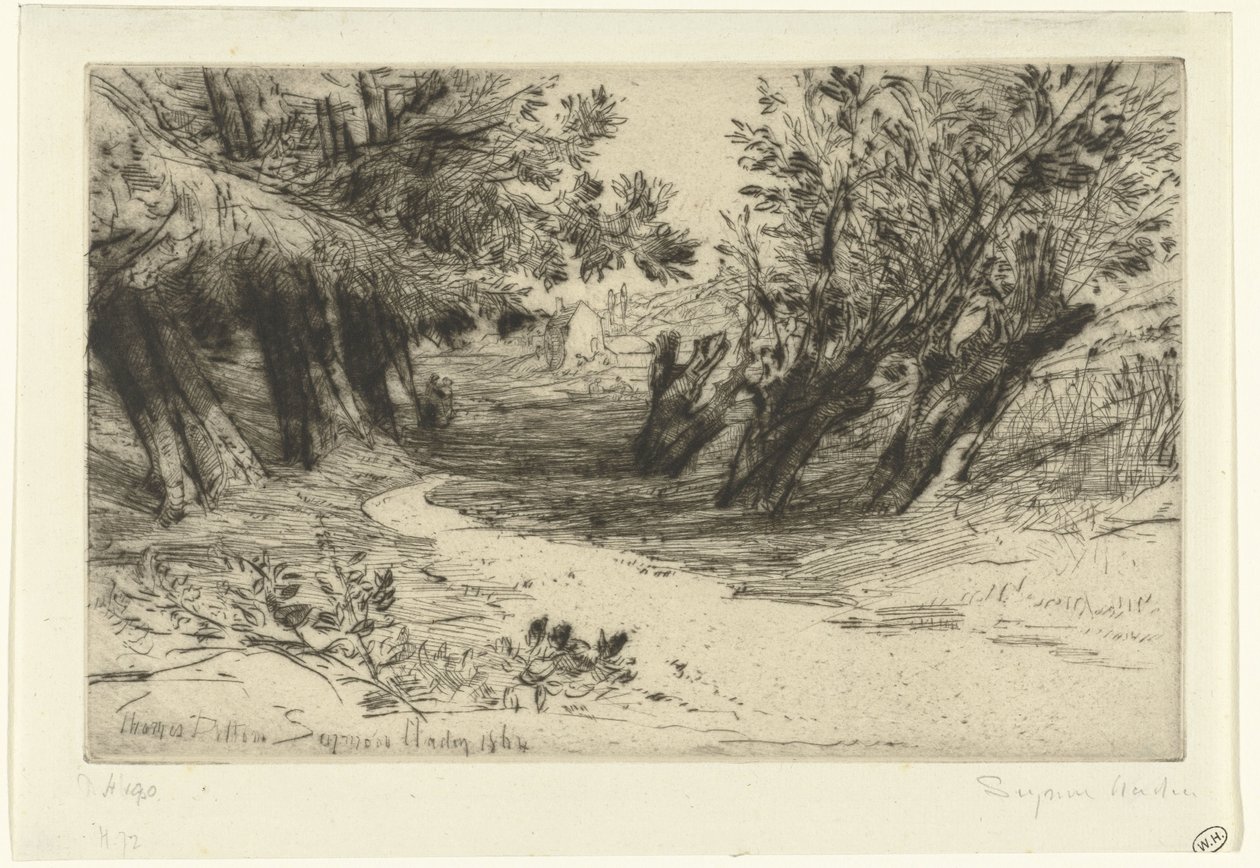 Pad langs vandet De elskendes gåtur Thames Ditton (titel på objekt) af Francis Seymour Haden (Sir) (signed by artist)