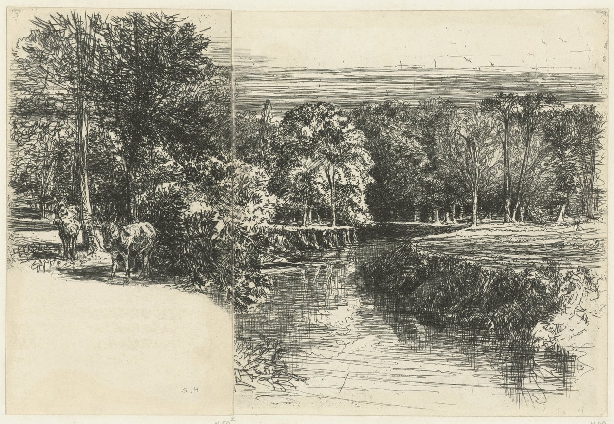 To æsler og floden Dundrum De to æsler Dundrum floden af Francis Seymour Haden (Sir) (signed by artist)
