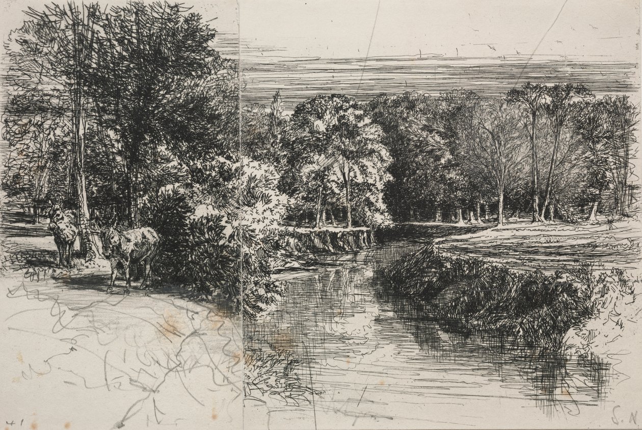 Dundrum-floden og de to æsler af Francis Seymour Haden
