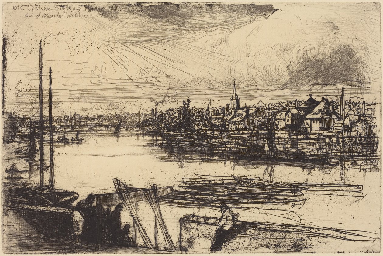 Det gamle Chelsea, fra Whistlers vindue (Battersea Reach) af Francis Seymour Haden