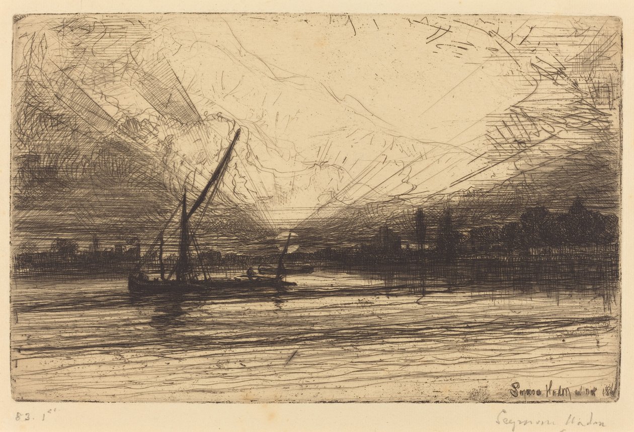 Solnedgang på Themsen af Francis Seymour Haden