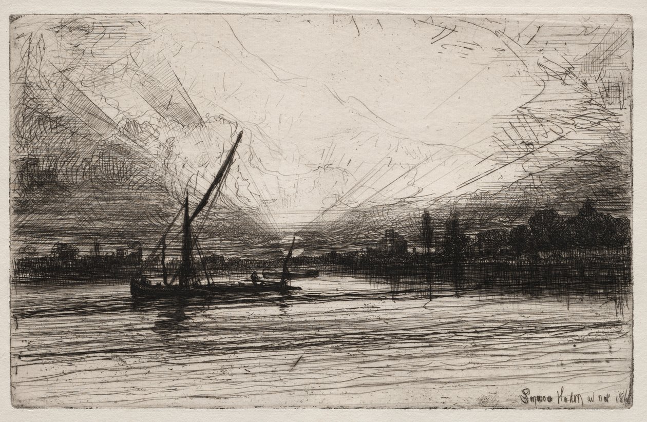 Solnedgang på Themsen af Francis Seymour Haden
