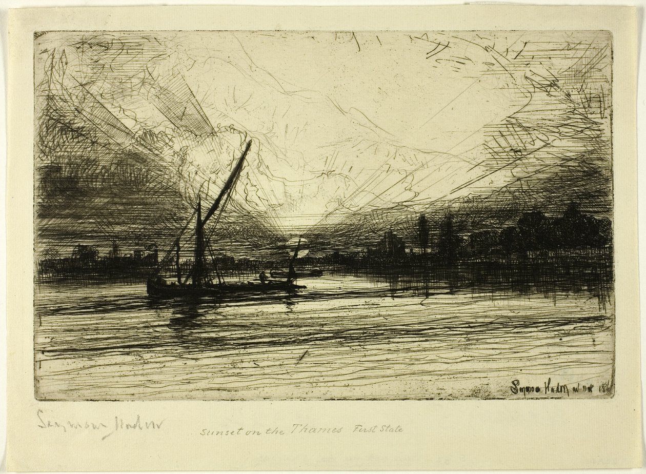 Solnedgang på Themsen af Francis Seymour Haden