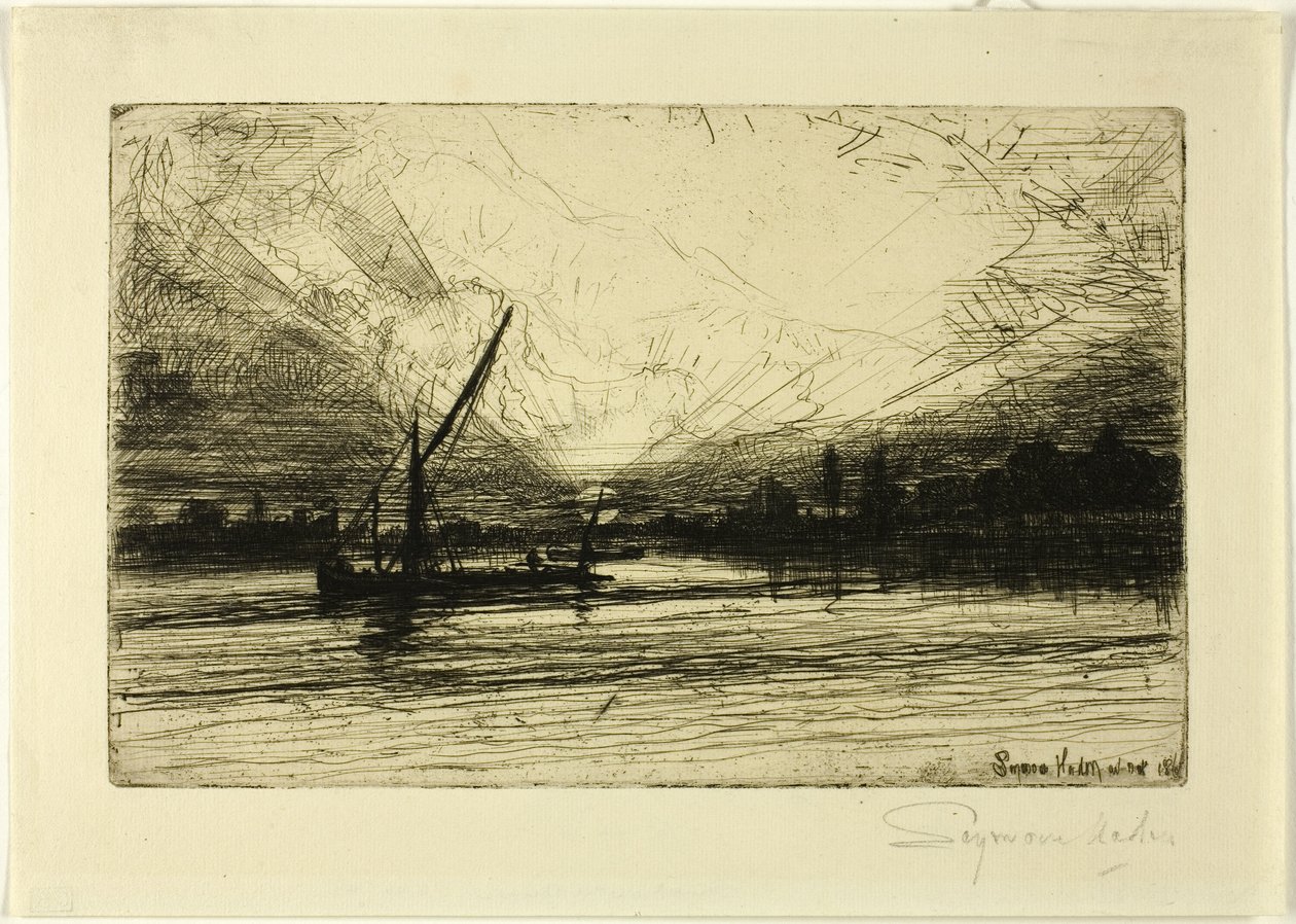 Solnedgang på Themsen af Francis Seymour Haden