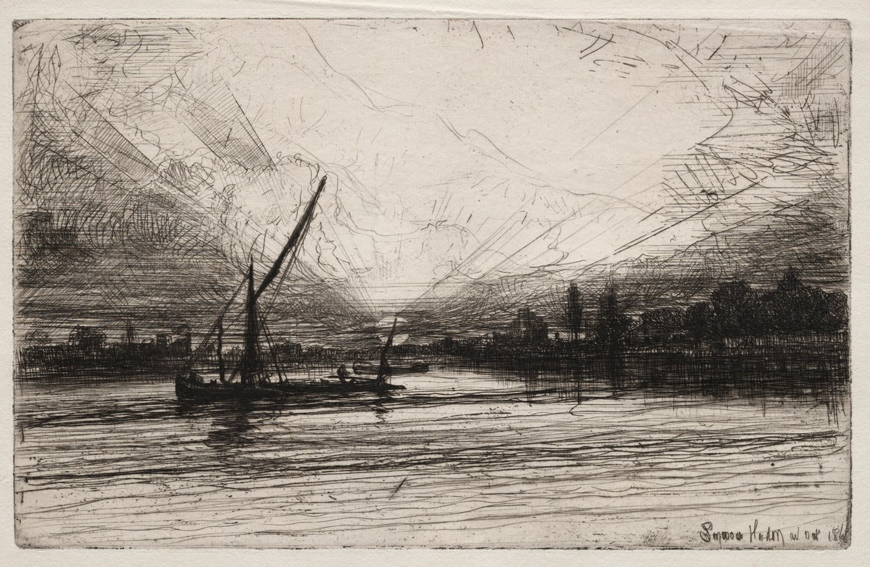Solnedgang ved Themsen, 1862. af Francis Seymour Haden