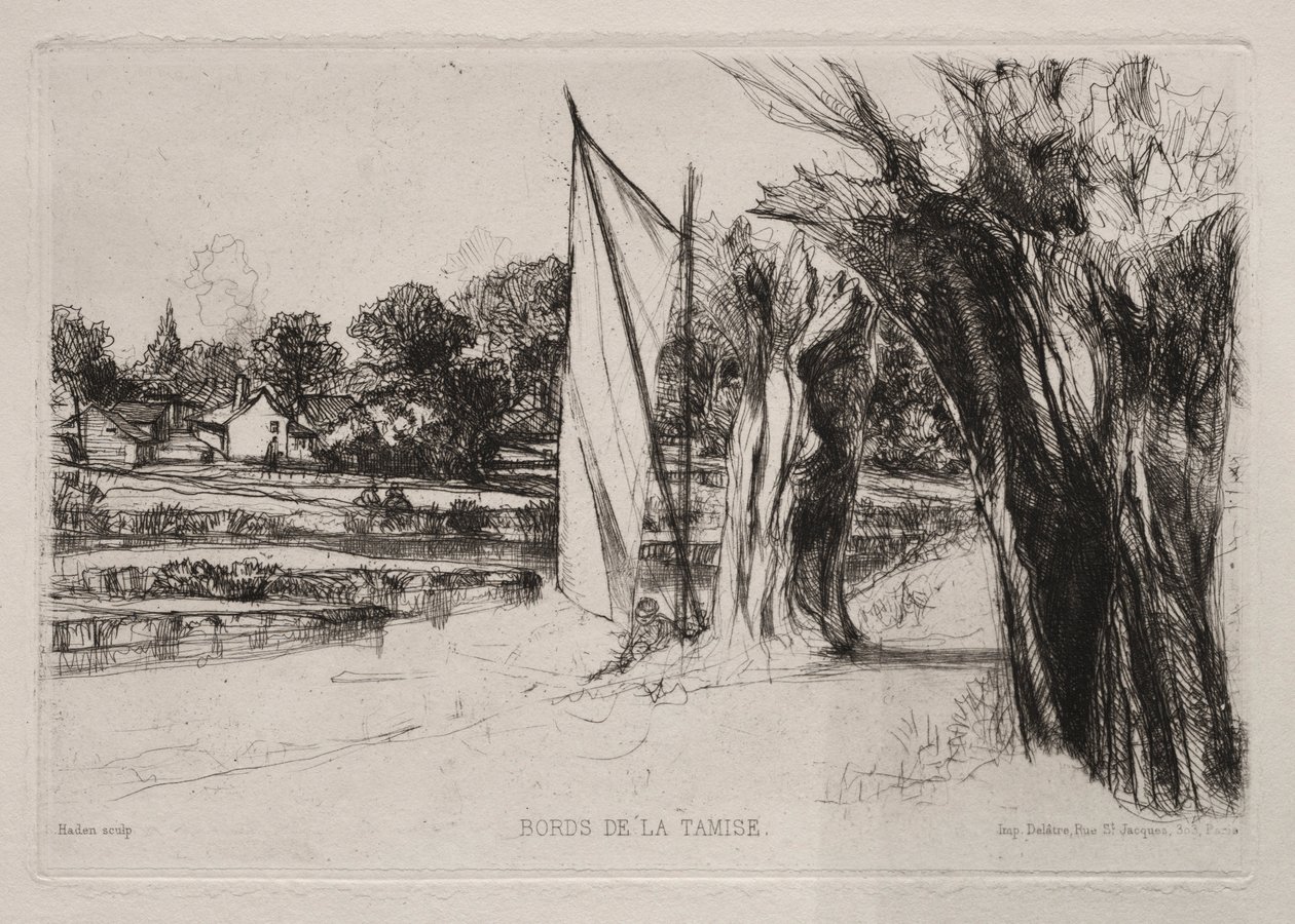 Thames Ditton - With a Sail, 1864. af Francis Seymour Haden