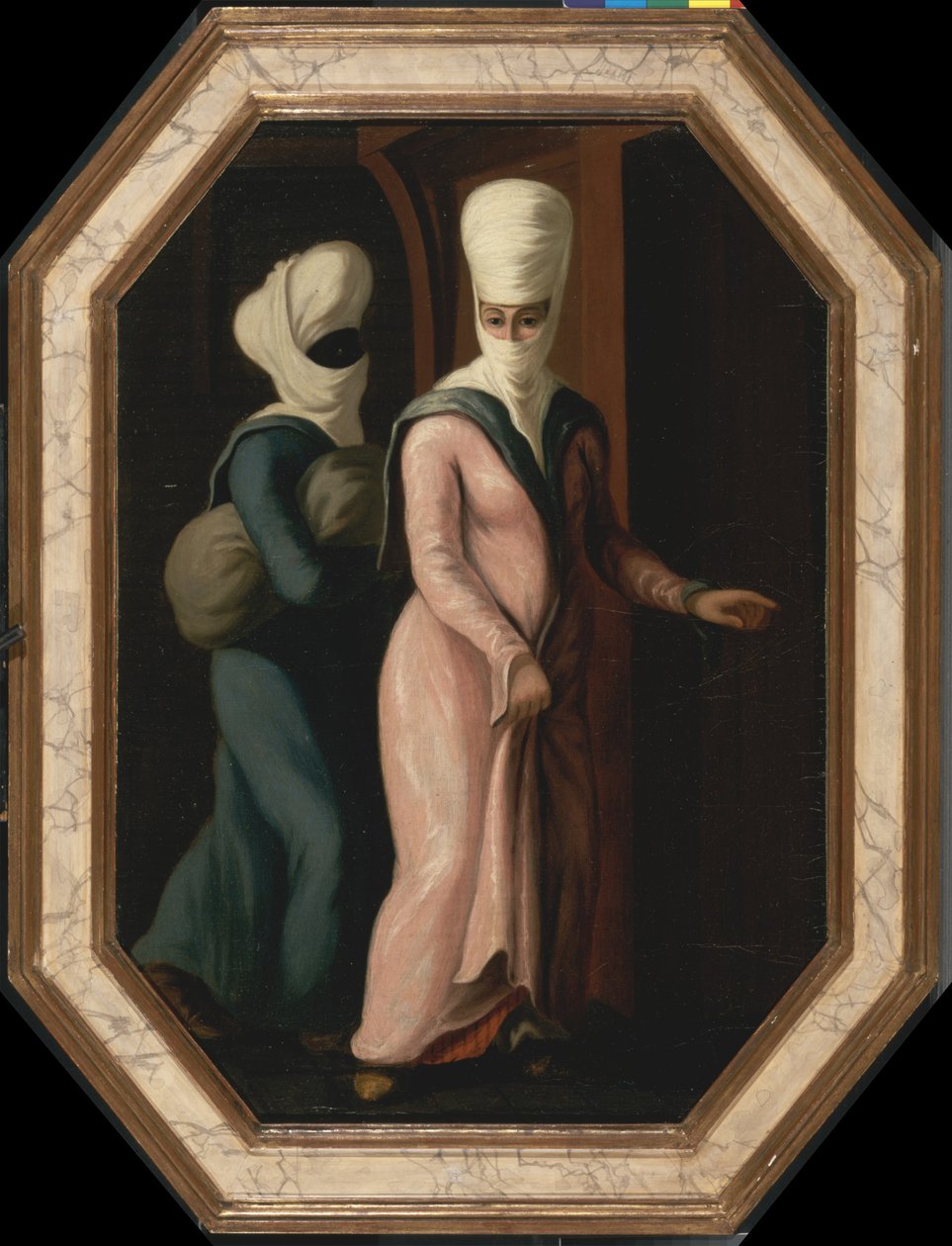 En tyrkisk dame går med sin slave i badet, ca 1760 af Francis Smith