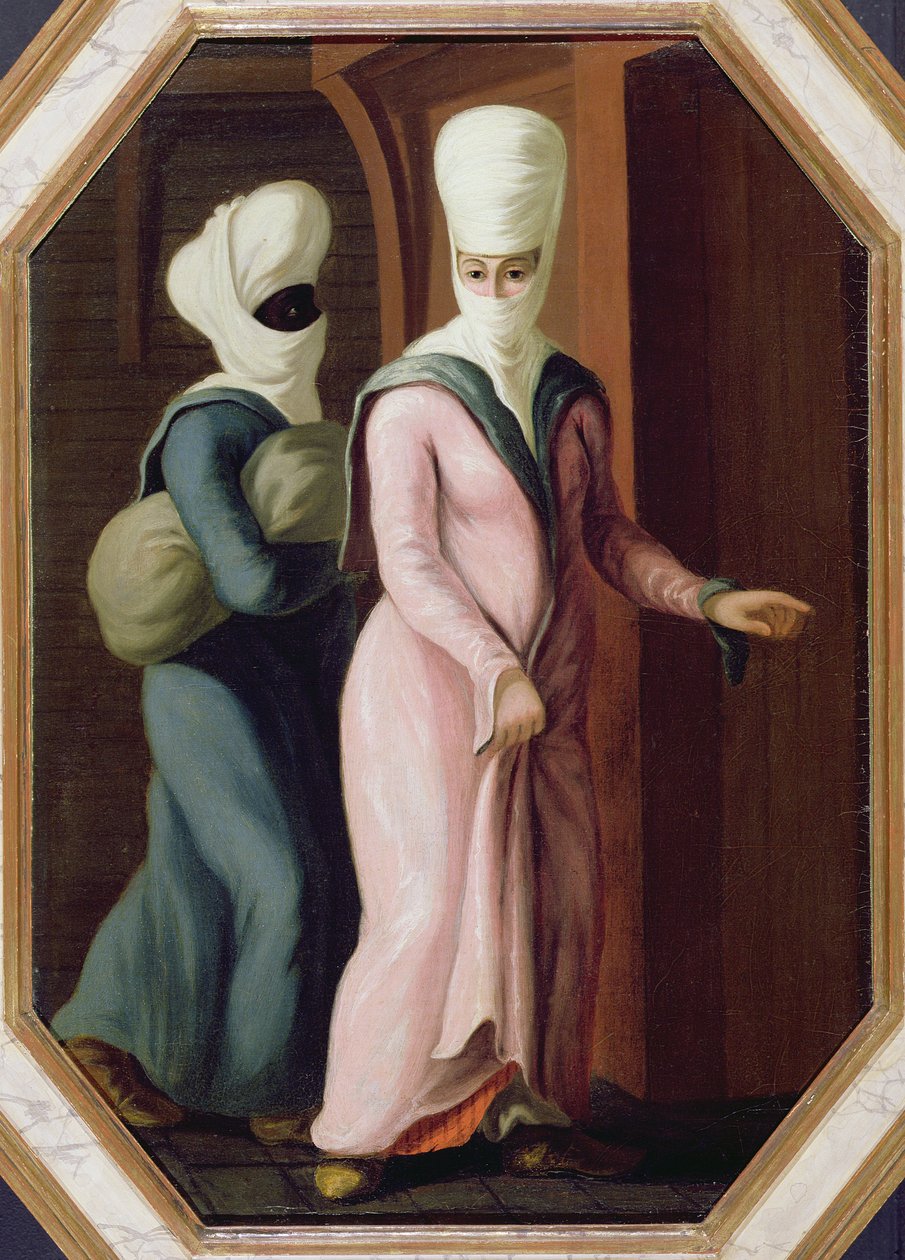En tyrkisk dame, der går med sin slave til badet (olie på lærred) af Francis Smith