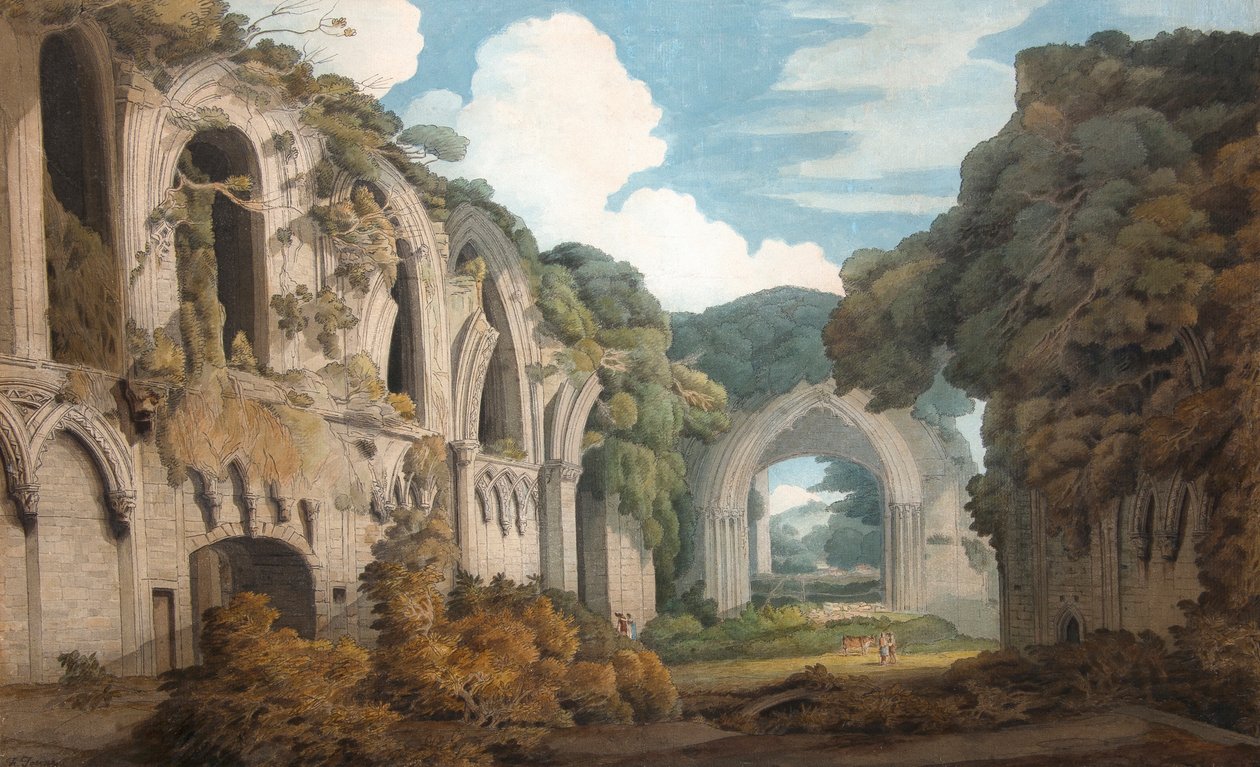 En udsigt over Glastonbury Abbey af Francis Towne