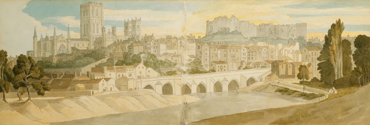 Durham Cathedral and Castle from the River Wear, 1811 af Francis Towne