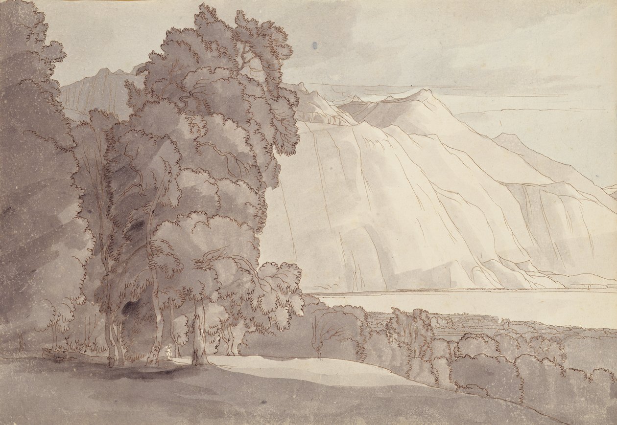 Landskab (Genèvesøen) (pen & blæk & vask på papir) af Francis Towne
