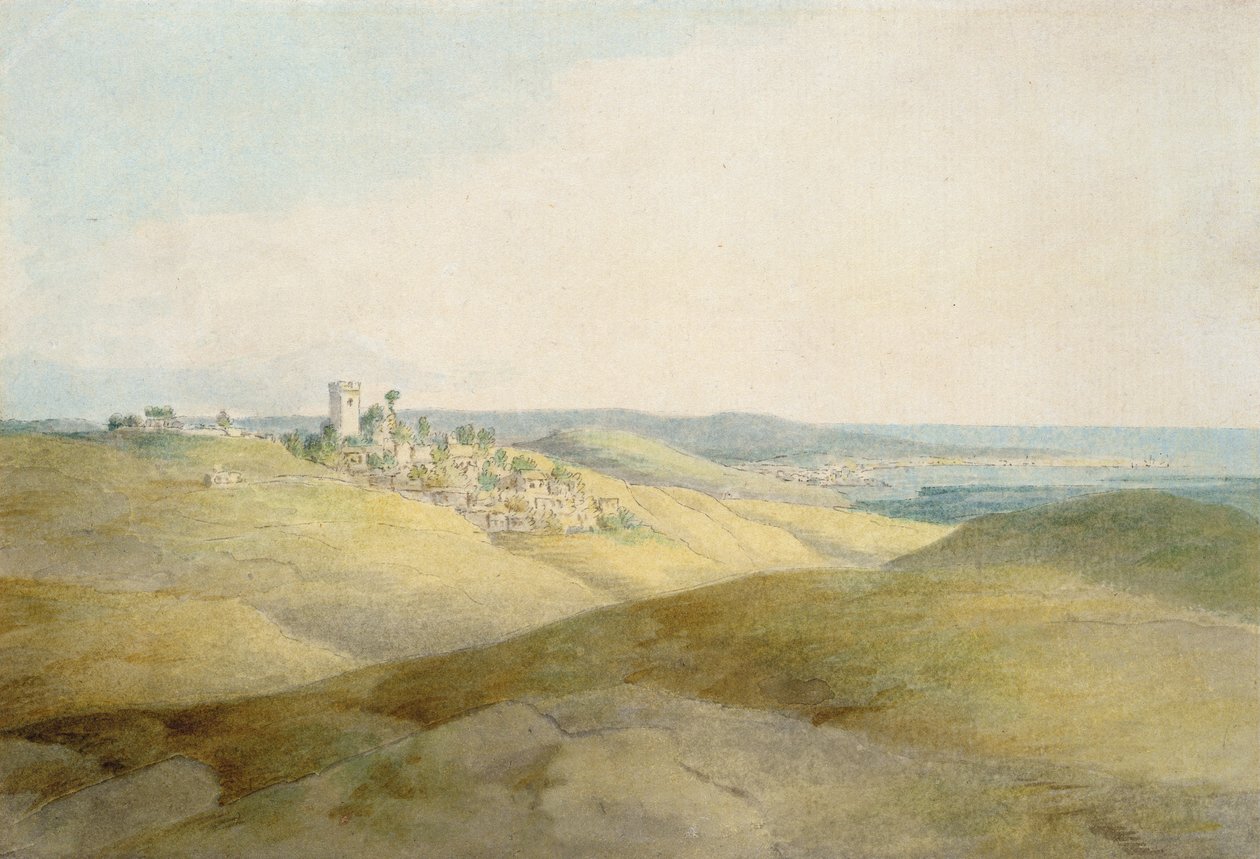 Pough Hill, nær Bude, Cornwall (pen og blæk og wc på papir) af Francis Towne