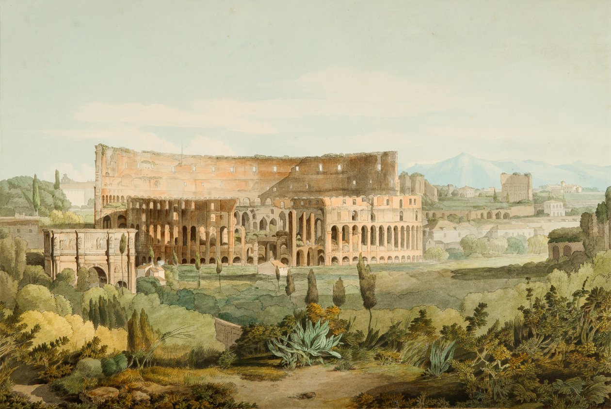 Colosseum fra Caelian Hills, 1799 (pen, blæk og wc på papir) af Francis Towne