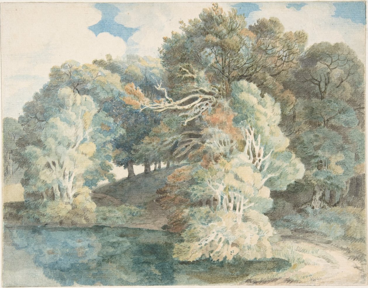 Træer ved søen, Peamore Park, nær Exeter, Devon af Francis Towne