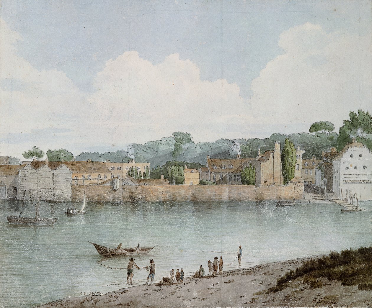 Vauxhall Stairs, fra Millbank, 1797 af Francis Towne
