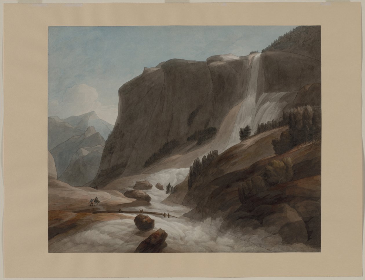 Vandfald mellem Chiavenna og Splügen-bjerget, 1784. af Francis Towne