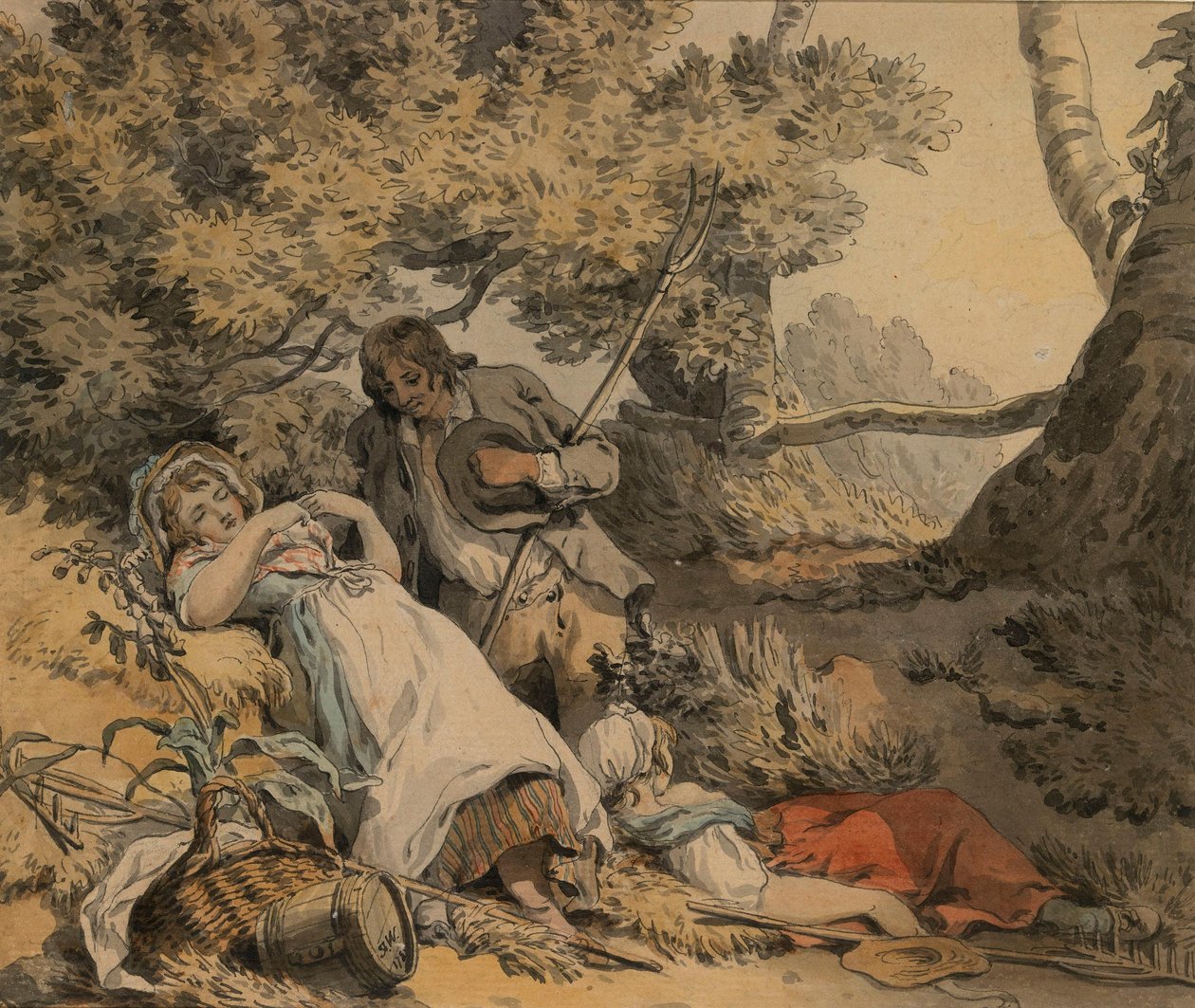 En hyrde og to hyrdinder hviler i skyggen af Francis Wheatley