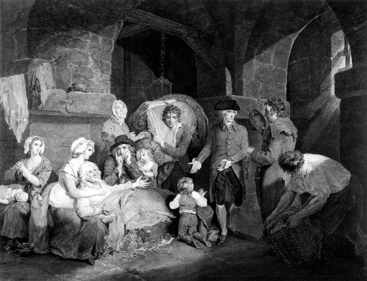 John Howard Esq. (1726-1790) Besøg og afhjælpning af et fængsels elendighed, indgraveret af James Hogg, 1790 af Francis Wheatley