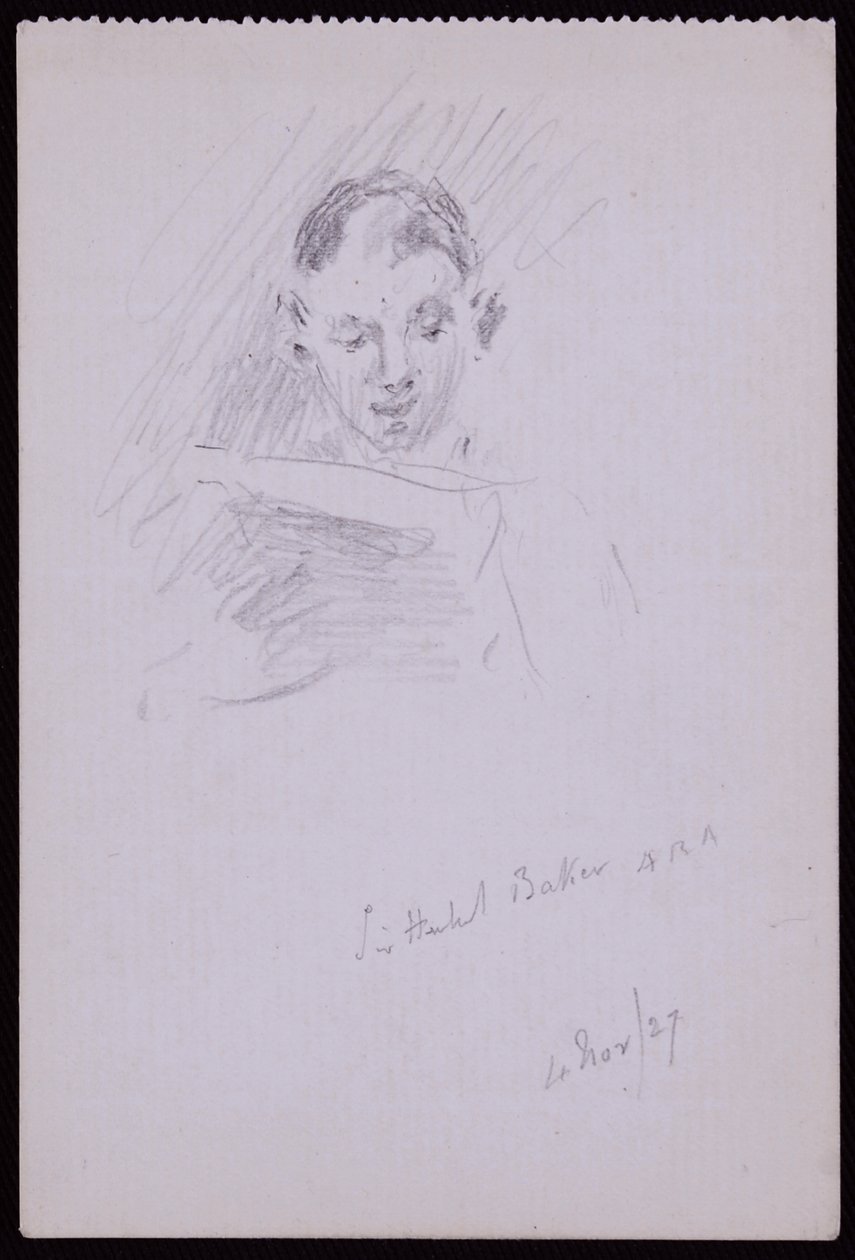 Portræt af Sir Herbert ARA Baker af Francis Wilfred Lawson