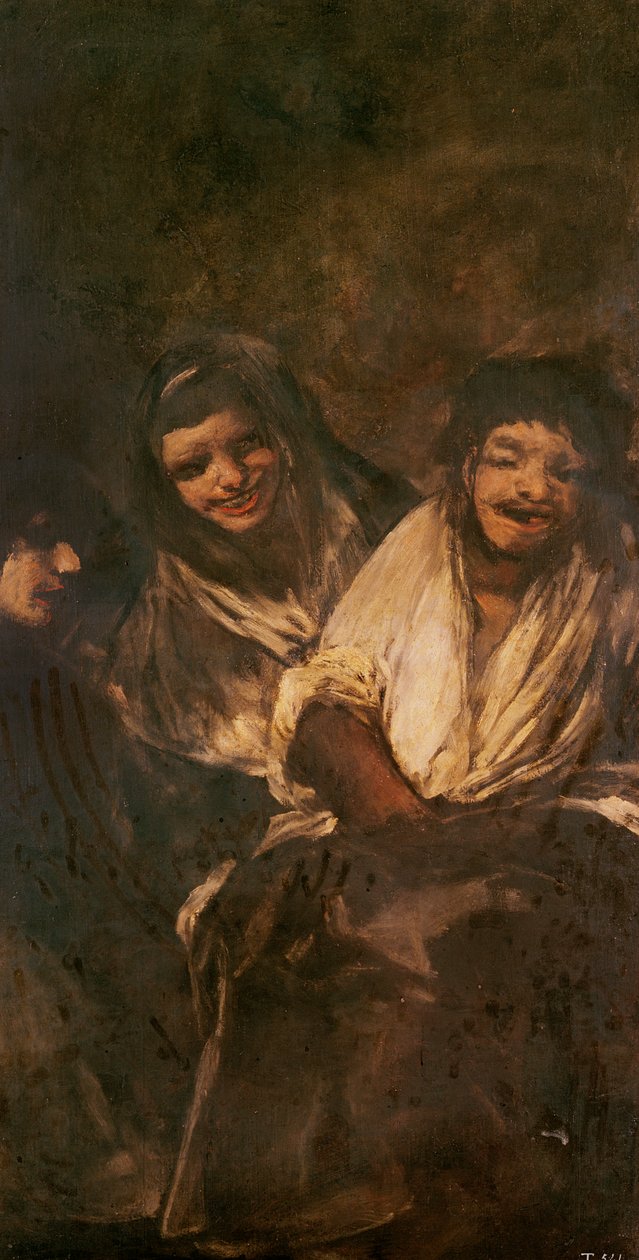 En mand og to kvinder ler af Francisco de Goya
