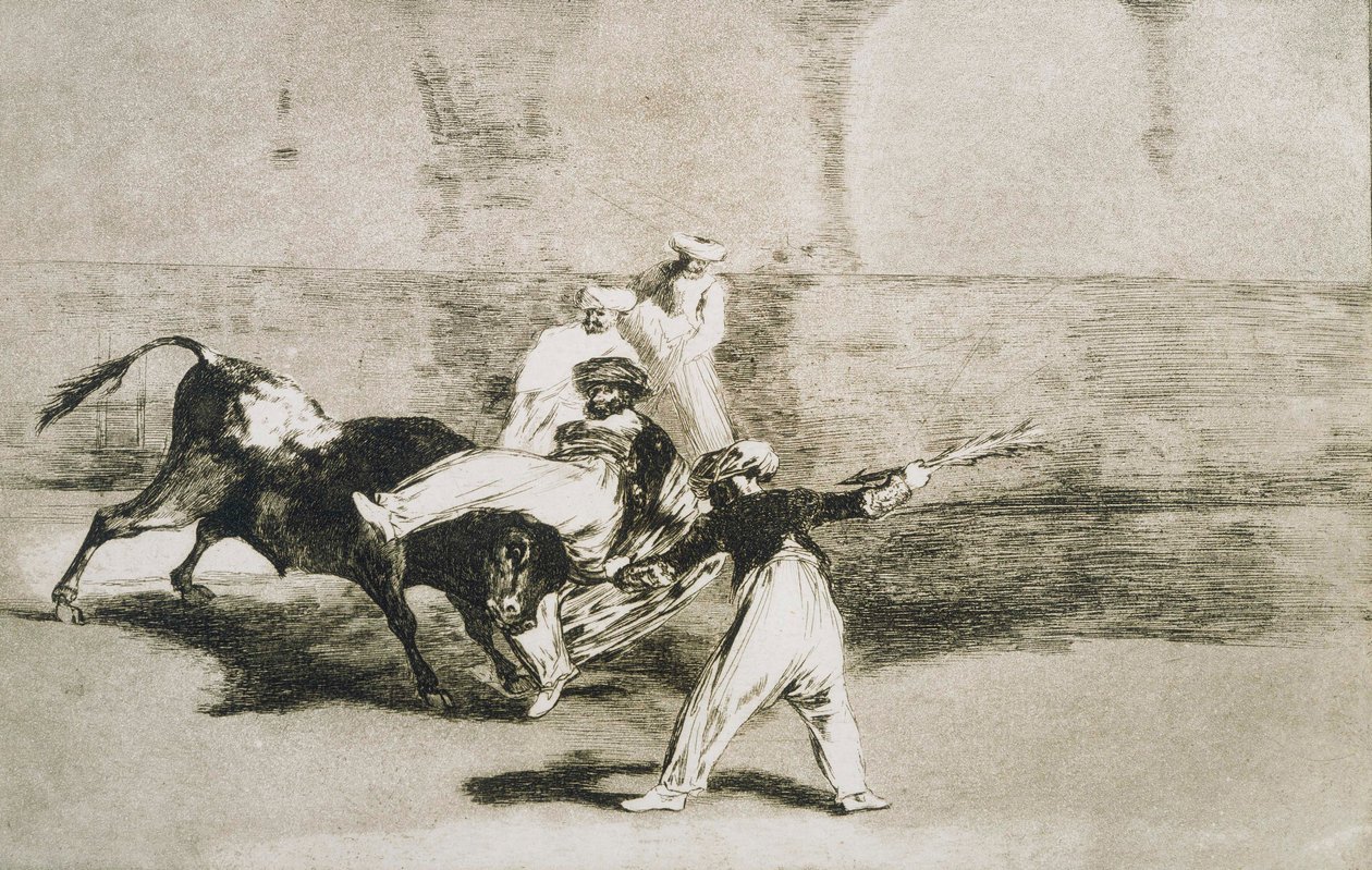 En maur fanget af tyren ... fra La Tauromaquia af Francisco de Goya