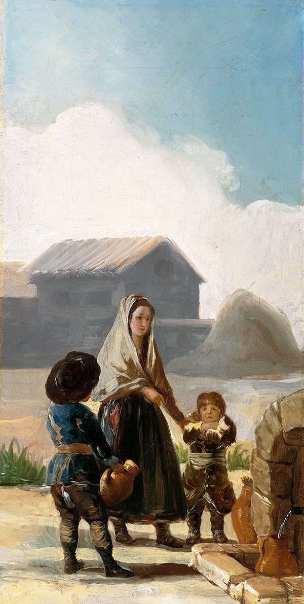 En kvinde og to børn ved et springvand af Francisco de Goya