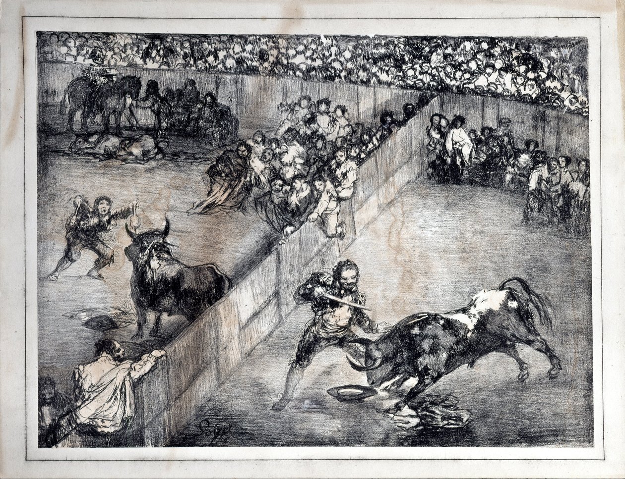 Bullfing i en delt ring af Francisco de Goya