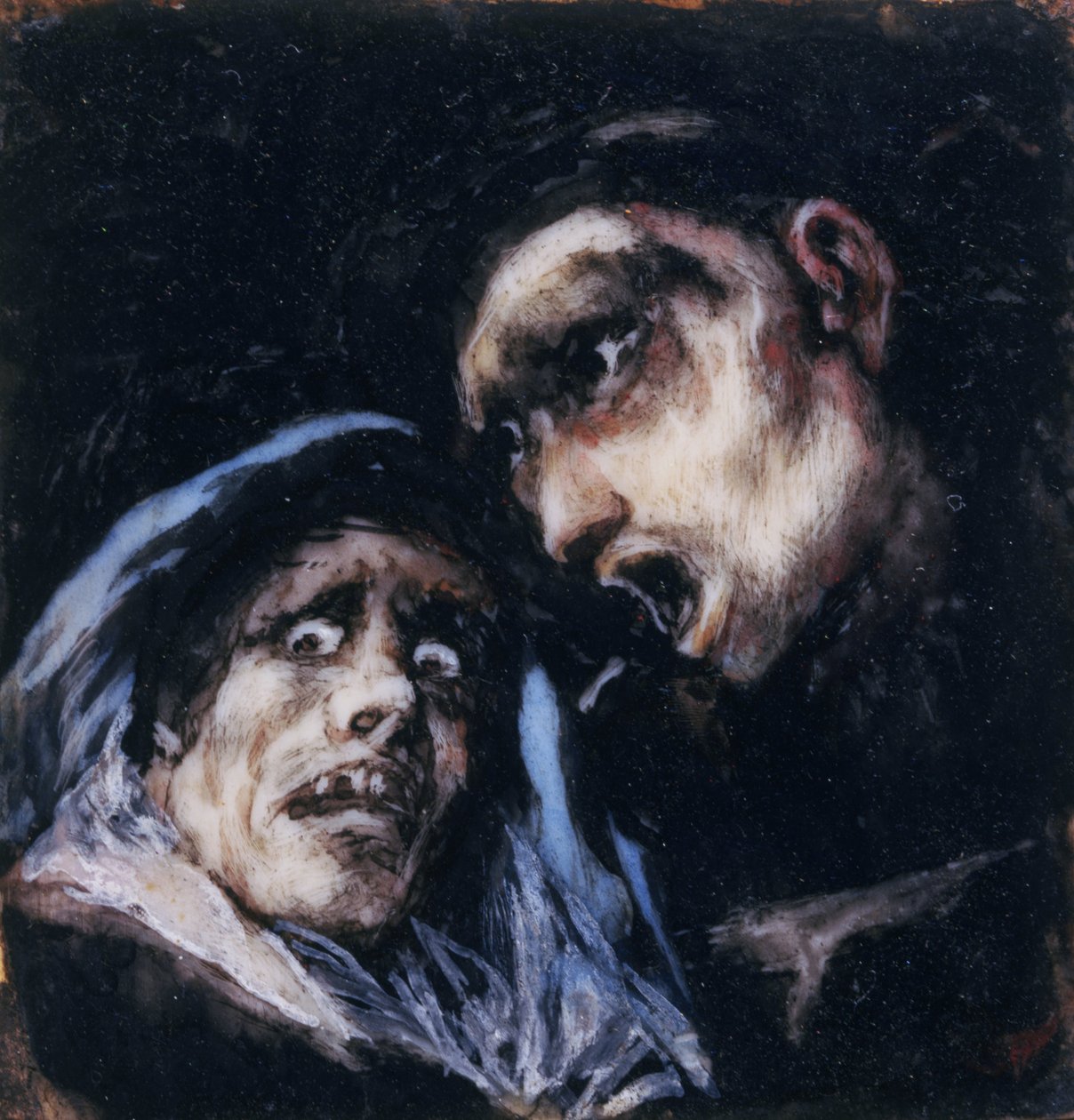 Munk taler til en gammel kvinde af Francisco de Goya