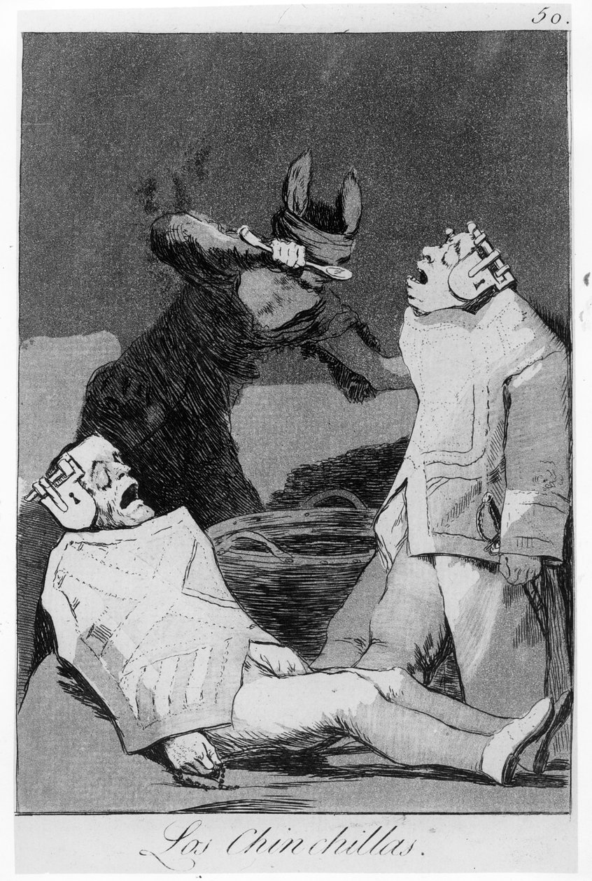 Chinchillaerne, planche 50 af "Los caprichos", 1799 (radering og akvatint) af Francisco de Goya