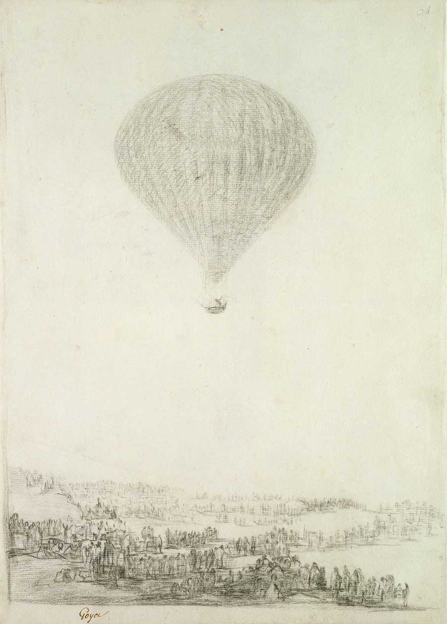 The Montgolfier Brothers, ca. 1800-08 (sort kridt på papir) af Francisco de Goya