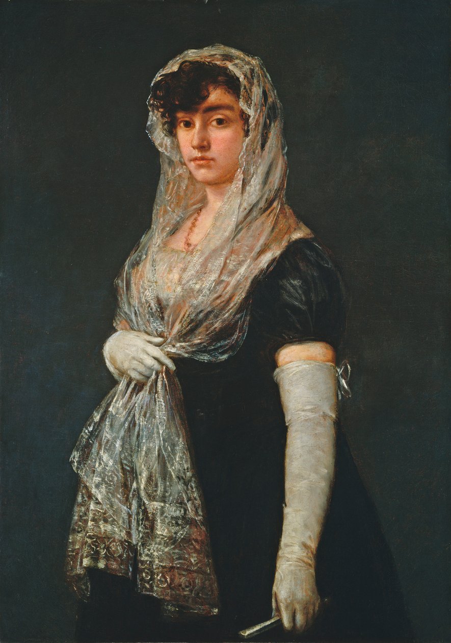 Ung kvinde iført mantilla og basquina af Francisco de Goya