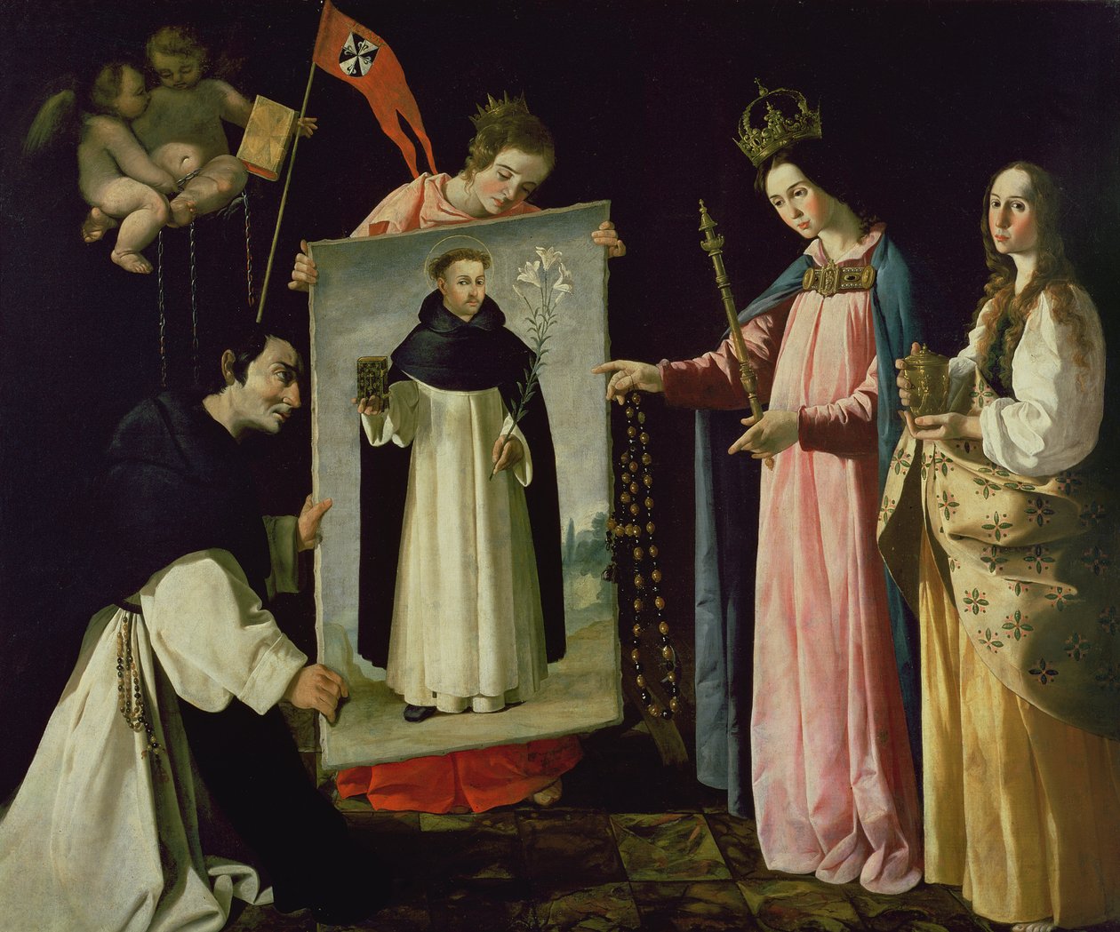 Jomfruens åbenbaring for munken af Soriano af Francisco de Zurbaran