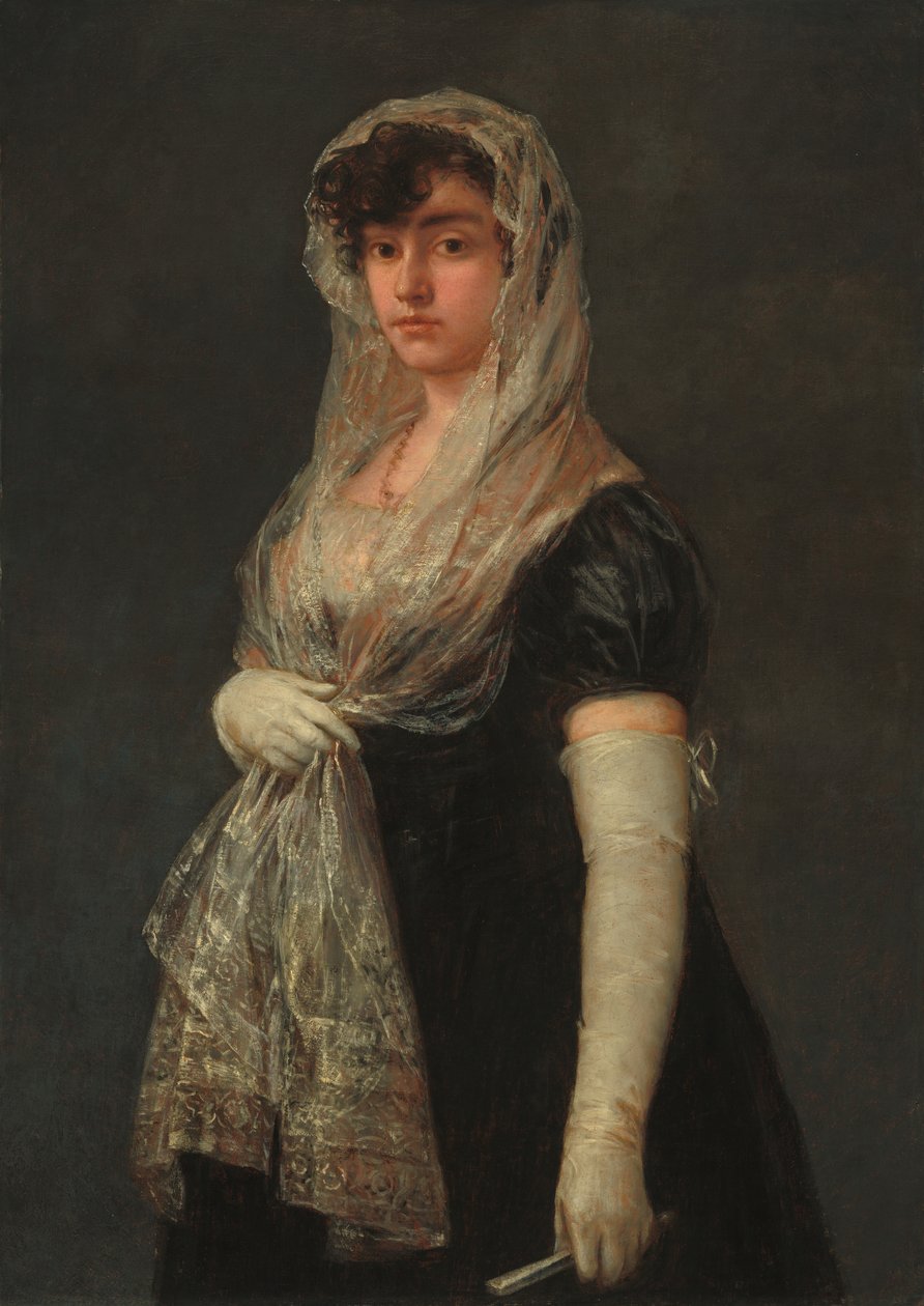 Ung dame iført en mantilla og Basquina af Francisco de Goya