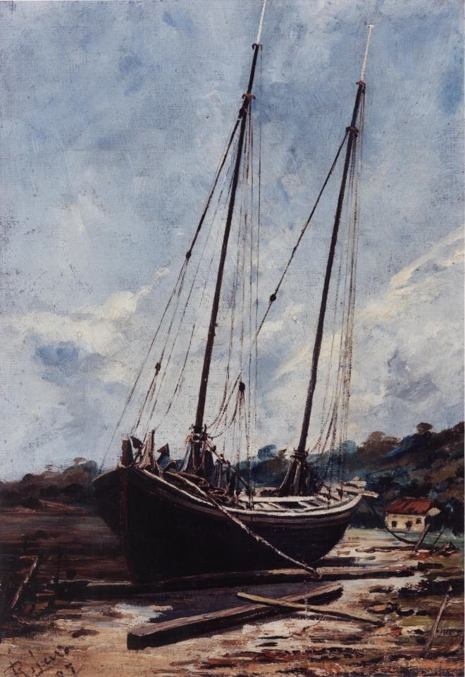 Seascape med en båd af Francisco Joaquim Gomes Ribeiro