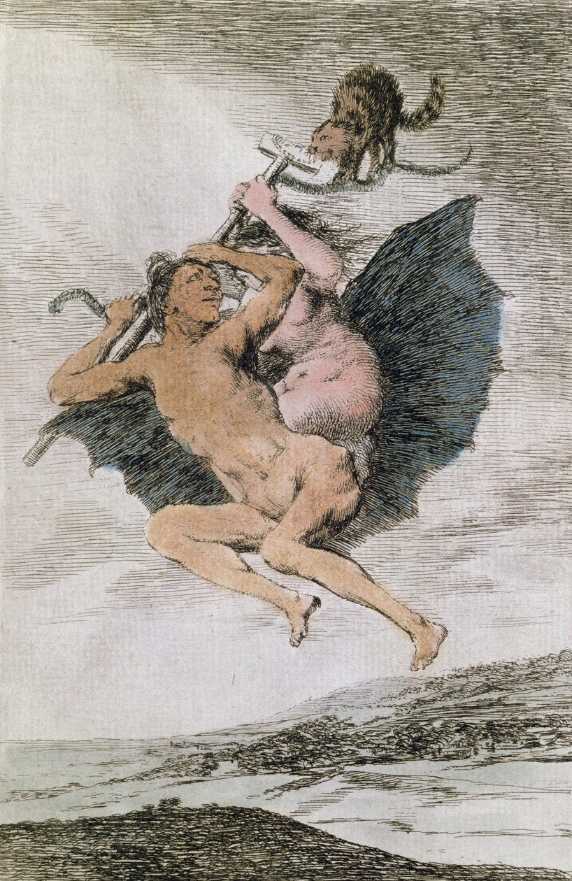 Alla va eso (Der går det), plade 66 af "Los Caprichos", slutningen af det 18. århundrede (farvestik) af Francisco de Goya