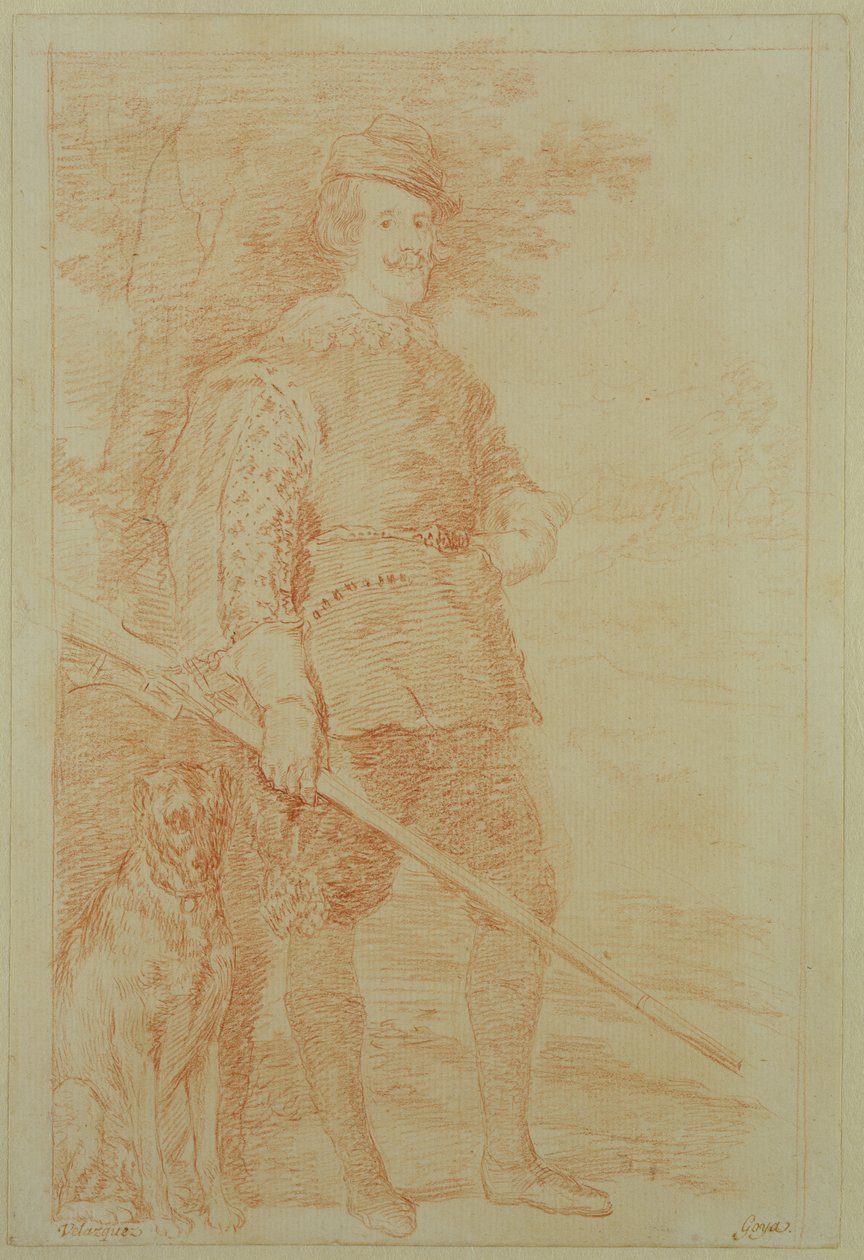 Kong Philip IV af Spanien i jagtdragt (1605-65) (Rødkridt på papir) af Francisco de Goya