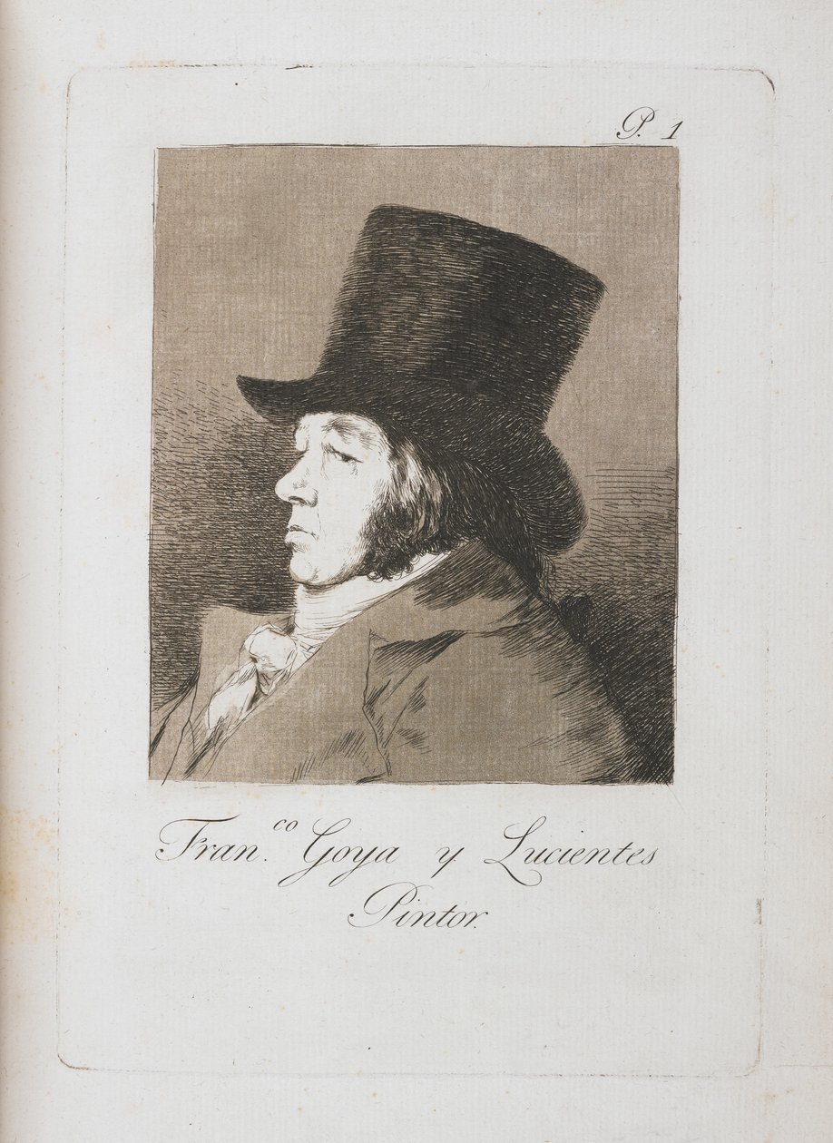 Portræt af Goya, kopi af Plade I af Los Caprichos (1793-98) (pen og brunt blæk på kalkerpapir) af Francisco de Goya