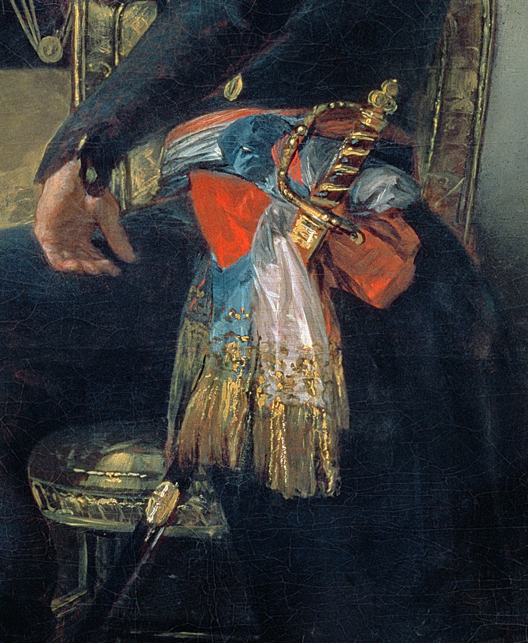 Portræt af Ferdinand Guillemardet, detalje af sværd og skærf, 1798-99 olie på lærred detalje af 83585 af Francisco de Goya