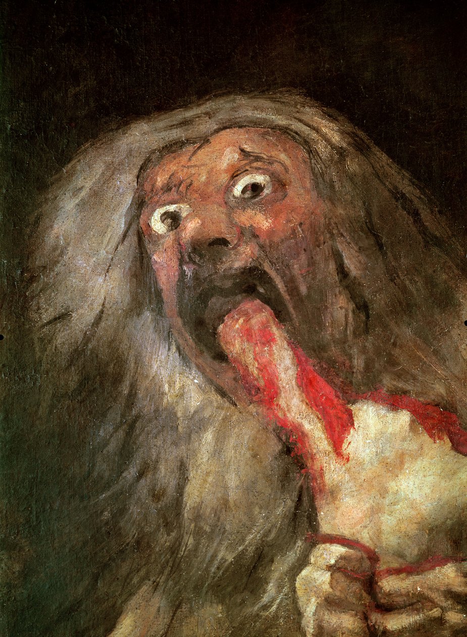 Saturn fortærer sin søn detalje af Saturns hoved, ca.1819-23 oliemaleri overført til lærred af Francisco de Goya